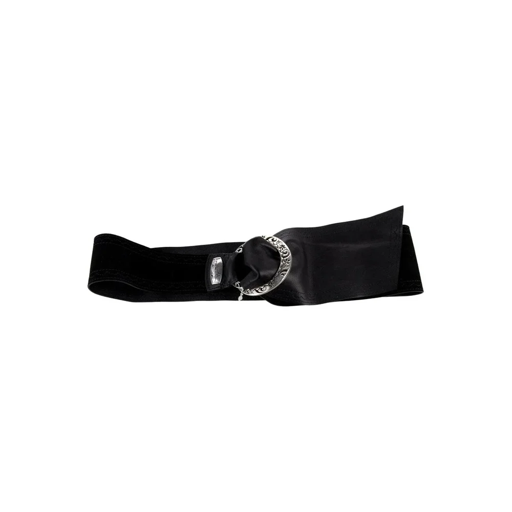 Brighton Black Leather Suede Wide Waist Belt Silver Etched Buckle B30993 Size M